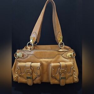Michael Kors Tan/Cognac Brown Leather Astor Studded Shoulder Bag